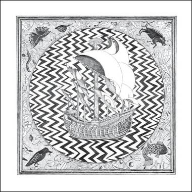 A drawing of a ship in a circle
Description automatically generated