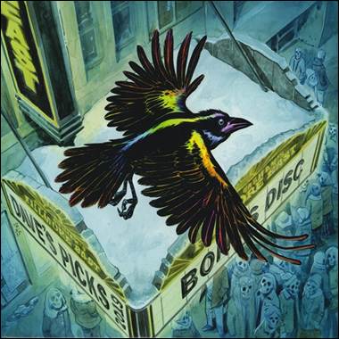 A bird flying over a sign

Description automatically generated