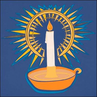 A lit candle in a bowl
Description automatically generated