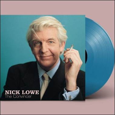 A blue vinyl record with a person holding a cigarette
Description automatically generated