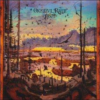 A painting of a river with birds flying over it
Description automatically generated