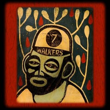 A painting of a person with a hat and a number on it
Description automatically generated